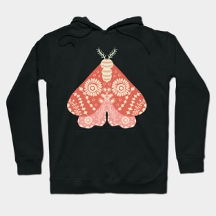 Folk Art Moth in Coral Hoodie